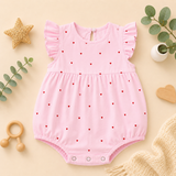 Sweetheart Print Ruffle-Sleeve Baby Romper Frock