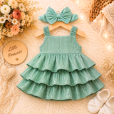 Mint Green Premium Glitter Tiered Ruffle Party Dress with Matching Hair Bow