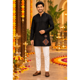 Navaratri Midnight Mosaic Raw Silk - Dad Kurta