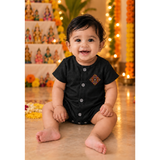Navaratri Midnight Mosaic Raw Silk - Baby Romper