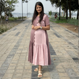Dusty Pink Maternity A-Line Dress – Cotton Feeding-Friendly Dress