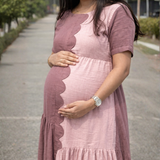 Dusty Pink Maternity A-Line Dress – Cotton Feeding-Friendly Dress