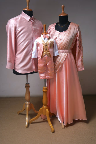 Orange Satin And Rawsilk Family Combo