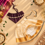 Wine One-Shoulder Top with Kasavu Romper Skirt