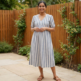 Black Vertical Stripe Cotton Customised Maternity Wear.