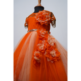 Vibrant Orange Velvet & Net Family Matching Outfit Set