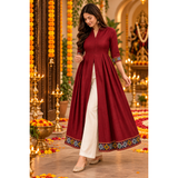 Navaratri Rangoli Radiance Raw Silk - Mom Slit Top