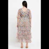 Pastel Diamond Print Tiered Midi Dress