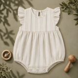 Pastel Striped Ruffle-Sleeve Baby Romper Frock