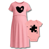Missing Piece Heart Printed Maternity Feeding Maxi And Romper Combo