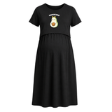 Cute Avocado Character Printed Maternity Maxi Dress