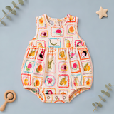 Tropical Fruit Print Sleeveless Gathered Baby Romper