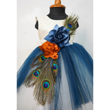Elegant Peacock Feather Theme Girls Dress