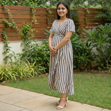 Black Vertical Stripe Cotton Customised Maternity Wear.