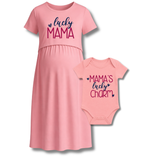 “Lucky Mama & Mini Charm Matching Maternity & Baby Outfit Set"