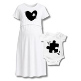 Missing Piece Heart Printed Maternity Feeding Maxi And Romper Combo