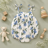 Blue Blossom Print Bow-Strap Baby Romper