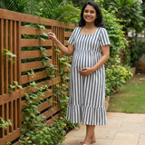 Black Vertical Stripe Cotton Customised Maternity Wear.