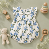 Blue Blossom Print Peter Pan Collar Ruffle Baby Romper Frock