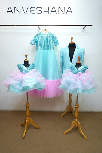 Ice Blue With Baby Pink Sequin Family Combo