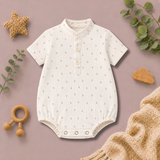 Tiny Floral Print Mandarin-Collar Baby Button Romper