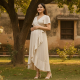 Ivory Mist Pinstripe Cotton Customised Maternity Wear.