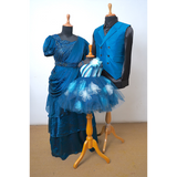 Royal Blue & Teal Family Matching Outfit Set with Mom’s Designer Gown, Dad’s Waistcoat Suit, and Kid’s Floral Tulle Dress