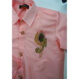 Elegant Peach Father-Son Ethnic Matching Shirt Combo.