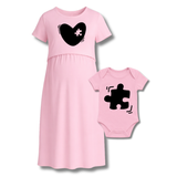 Missing Piece Heart Printed Maternity Feeding Maxi And Romper Combo