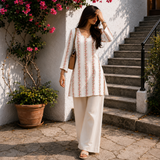 Rose Vine Stripe Cotton Straight Short Kurti for Women