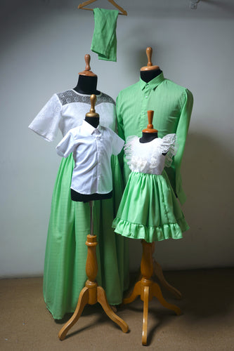 Green Lurex with White Flowe Net Family Combo