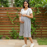 Black Vertical Stripe Cotton Customised Maternity Wear.
