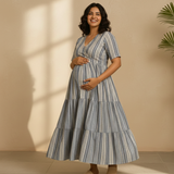 Mist blue Cotton Stripe Customised Maternity Wear.