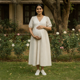 Ivory Mist Pinstripe Cotton Customised Maternity Wear.