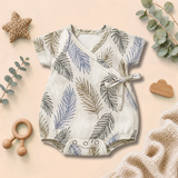 Tropical Leaf Print Wrap-Style Baby Romper