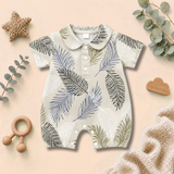 Tropical Leaf Print Peter Pan Collar Baby Romper Suit