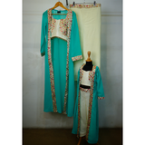 Floral Grace Aqua Ethnic Coord Set for Women & Girls.