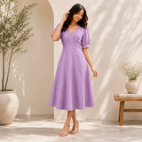 Lilac Grace Puff Sleeve Midi Dress
