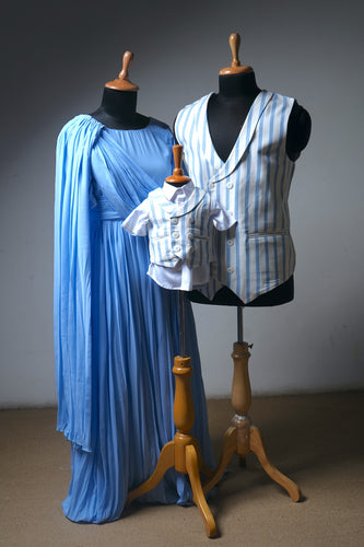 Blue Pleated Georgete Family Combo