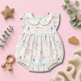 Pastel Garden Print Peter Pan Collar Ruffle Baby Romper Frock