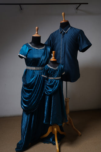 Blue Shimmer Georgette Family Combo