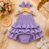 Lavender Premium Glitter Tiered Ruffle Party Dress with Matching Hair Bow