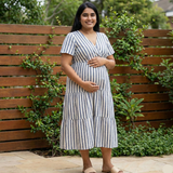 Black Vertical Stripe Cotton Customised Maternity Wear.