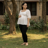 Ivory Mist Pinstripe Cotton Customised Maternity Wear.