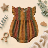 Rustic Multicolour Stripe Ruffle-Sleeve Baby Romper Frock