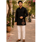 Navaratri Midnight Mosaic Raw Silk - Dad Kurta
