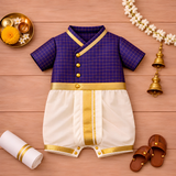 Royal Violet Checks Baby Ethnic Dhoti Romper