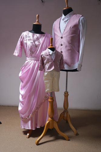 Pink Net Embroidery Family Combo