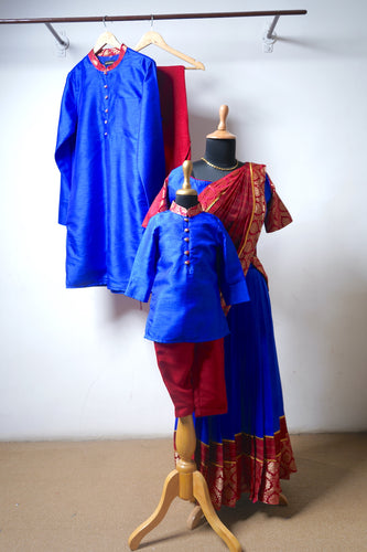 Blue Red Raw Silk Family Combo