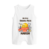 My First Ayudha Puja Workshop Button Romper - WHITE - New Born (Chest 18")